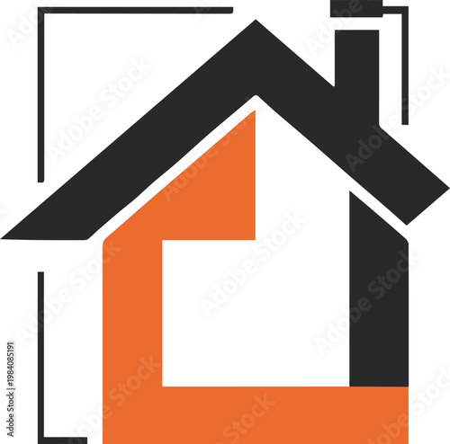 house icon abstract black roof orange outline window door real estate