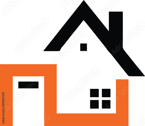 house logo geometric black and orange roof chimney window door icon