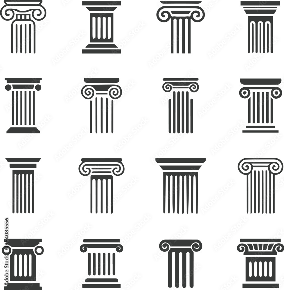 Fototapeta premium column set of classical capital icons for architecture design