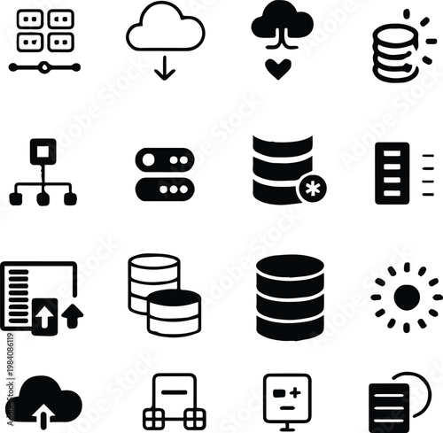 cloud icon grid for data storage network and computing