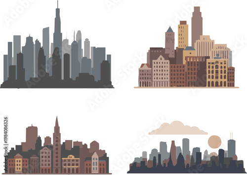 skyline vector set of monochrome city silhouettes for design