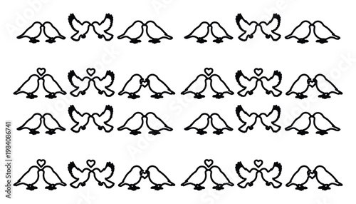 Black and White Dove Love Bird Line Art Pattern
