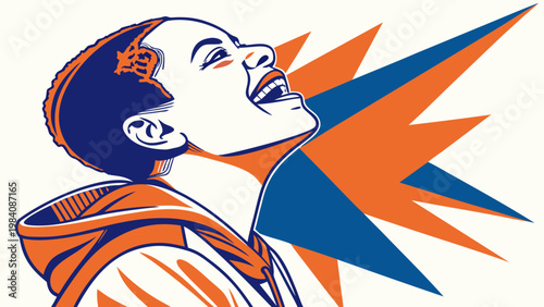 Neo expressionist portrait of a young person in bold graphic lines and contrasting colors conveying emotion identity and modern urban attitude