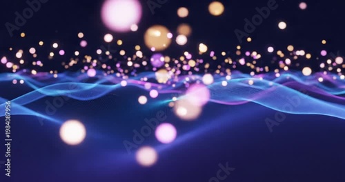 Glowing particles on wavy lines.