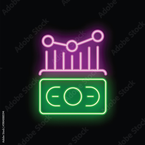 Neon sign illustrating the concept of carbon dioxide emission trading scheme with an increasing graph