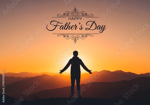 Silhouette of a father flying a kite with a happy father's day text