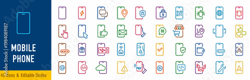 Mobile Phone Icons Set for Digital Devices and Communication Technology