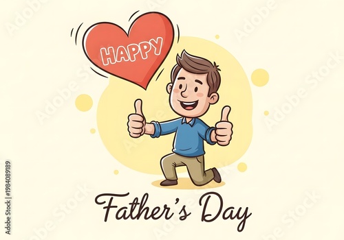 Happy father's day celebration with a cheerful man and heart shape
