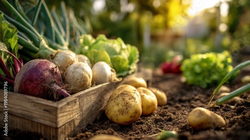Harvesting fresh root vegetables in a vibrant garden outdoor scene close-up view sustainable farming concept