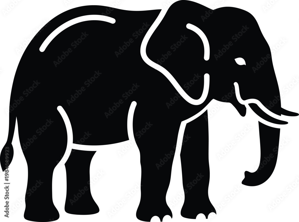Fototapeta premium Black elephant icon, silhouette illustration, animal symbol, vector graphic