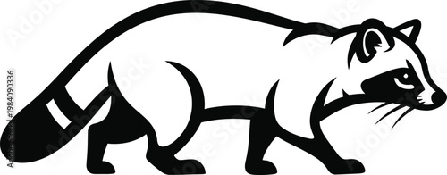 Black and white raccoon vector icon, wildlife symbol, monochrome animal illustration, conservation emblem