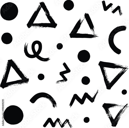 Playful artistic background with abstract black shapes on white for creative design and inspiration