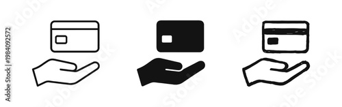 Payment Method Icon Set with Hand Holding Credit Card