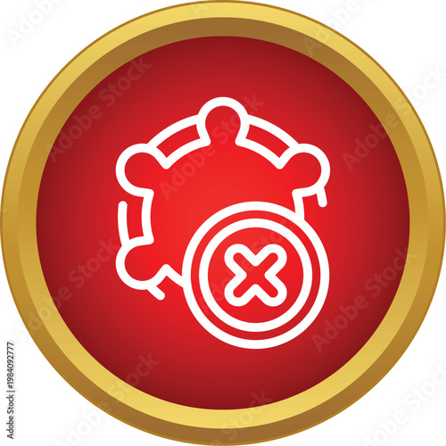 Virus or germ cell with a red crossed out circle on a button, symbolizing disease prevention