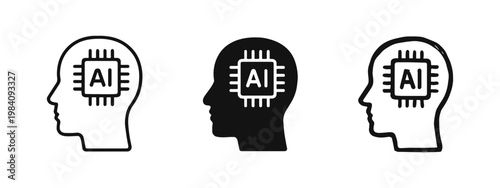 Human Head with AI Chip Icon Set for Artificial Intelligence