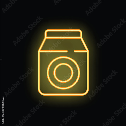 Glowing neon icon of laundry detergent packaging illuminating the dark