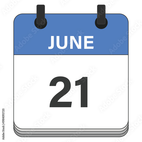 June 21 Calendar Date Design. Date and time element. Vector illustration.