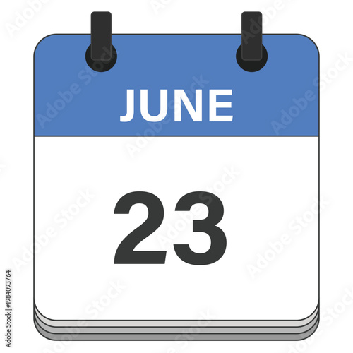 June 23 Calendar Date Design. Date and time element. Vector illustration.
