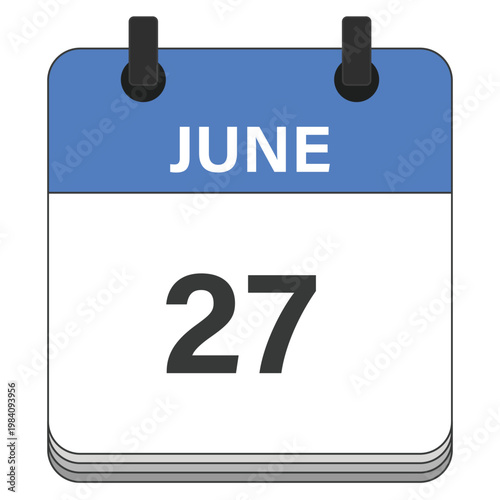 June 27 Calendar Date Design. Date and time element. Vector illustration.