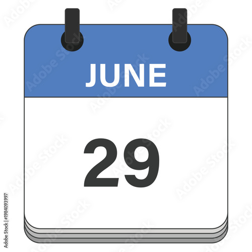 June 29 Calendar Date Design. Date and time element. Vector illustration.