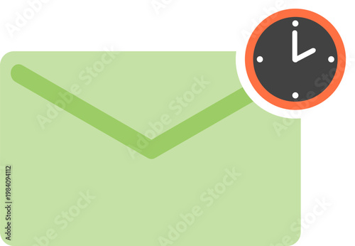A green envelope with a clock in the upper right corner