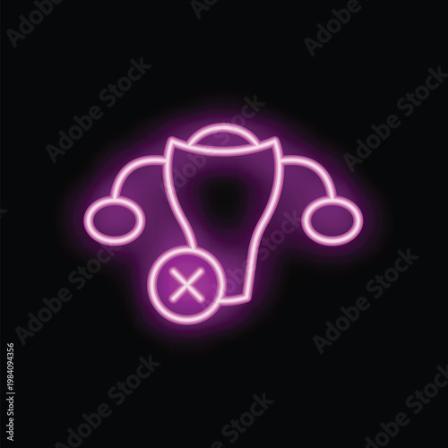 Neon sign showing the female reproductive system with a cross mark, symbolizing infertility or reproductive health issues