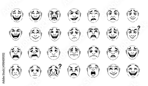 Freehand sketch facial expressions collection with hand drawn emotion faces in minimal outline vector style