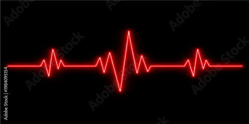 Abstract illustration of a green medical EKG cardiogram wave monitor displaying a red heart beat line on a black healthcare chart representing life pulse and hospital health rate