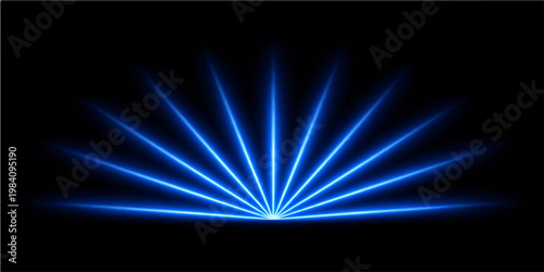 A digital art illustration features an abstract blue background with bright light rays and motion flares creating a cosmic energy beam effect against a dark night space texture backdrop