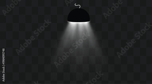 Cloche on transparent background with spotlight shining through, Isolated cloche cover with light beam on checkered backdrop, Vector graphic