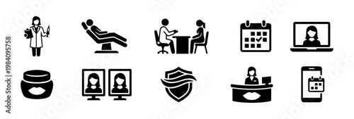 Lip Filler Clinic Service and Beauty Business Silhouettes, Aesthetic Medicine Icons Set