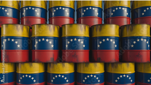 Venezuelan Oil Barrels Stacked A Symbol of Economic Resources and Global Energy Markets