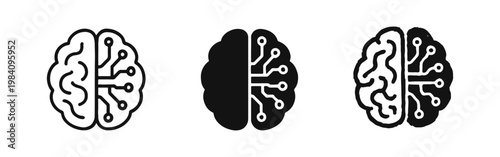 Artificial Intelligence Brain with Digital Circuit Icon Set for Machine Learning Concept