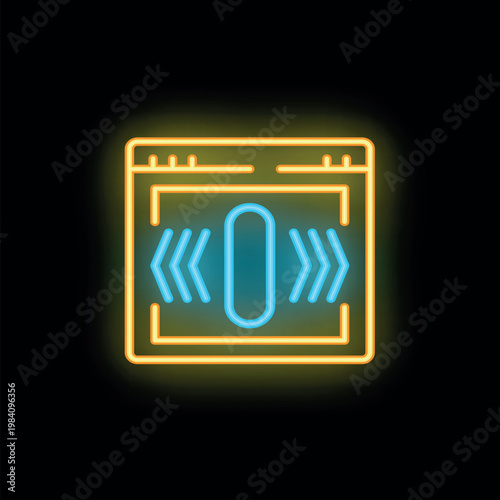 Bright neon icon representing a voice recording software interface with sound waves, ideal for music production and podcasting