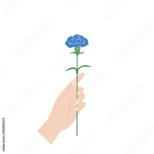 Father's Day Blue Carnation Flower Hand Holding Woman Flat Vector Illustration