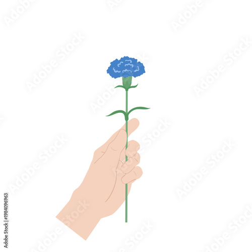 Father's Day Blue Carnation Flower Hand Holding Man Flat Vector Illustration