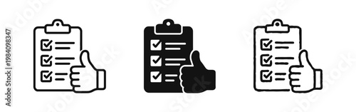 Checklist with thumbs up icon, task completion and approval