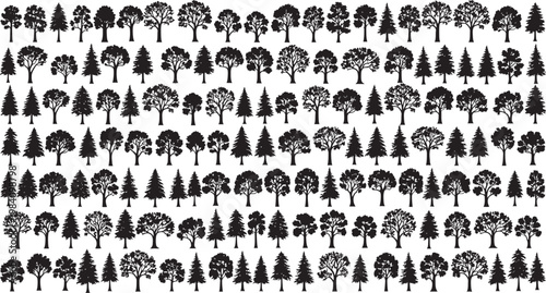 Intricate black and white forest pattern a dense collection of stylized trees