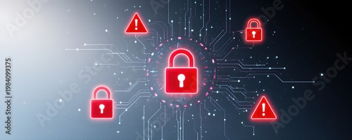 Abstract Composition of Cybersecurity Concept with Red Lock Symbols