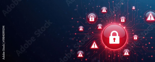 Abstract Digital Security Composition with Red Locks and Alerts