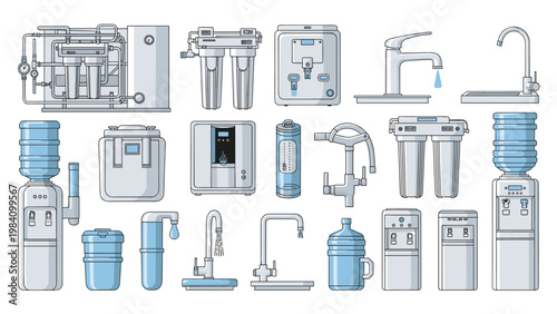 Comprehensive collection of water purification systems, filters, dispensers, and faucets for domestic household use and modern office environments.