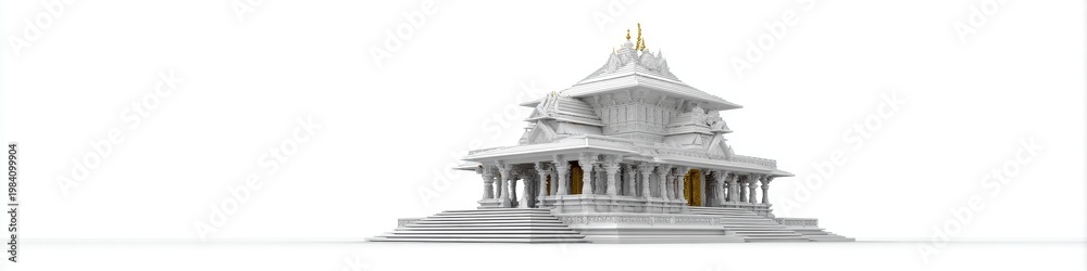 Fototapeta premium Intricate White Temple Architecture with Golden Accents Isolated on White Background