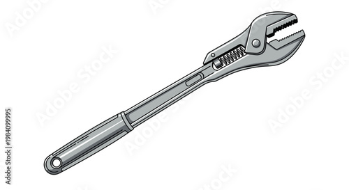 Adjustable wrench tool isolated on white background, industrial equipment