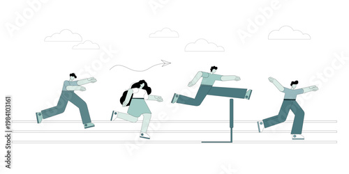 Running with obstacles. People run, overcoming obstacles, fighting for leadership. Struggling for victory.eps