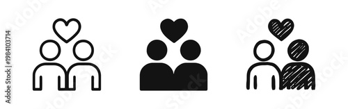 Two People with Heart Icon Set - Relationship, Friendship, and Couple Love Symbol