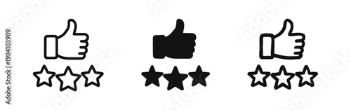 Thumbs Up with Stars Icon Set - Customer Review, Rating, and Quality Feedback