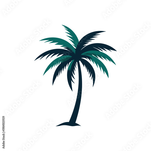 A lone palm tree standing tall against a plain background