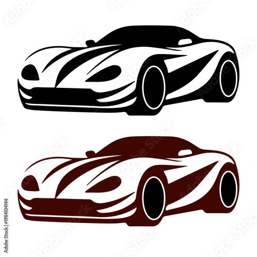 Modern Sports Car Vector Illustration Set in Black and Red Silhouette