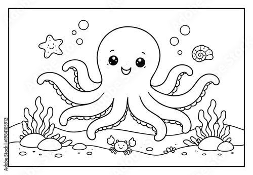 Cute Octopus Underwater Coloring Page