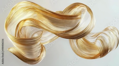 Golden abstract brushstroke swirl floating on light background with smooth flowing texture and elegant metallic shine